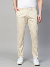 Genips Men's Cream Cotton Stretch Caribbean Slim Fit Solid Trousers
